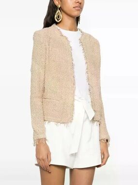 IRO Shavani Boucle Fringe Pink Sand Jacket